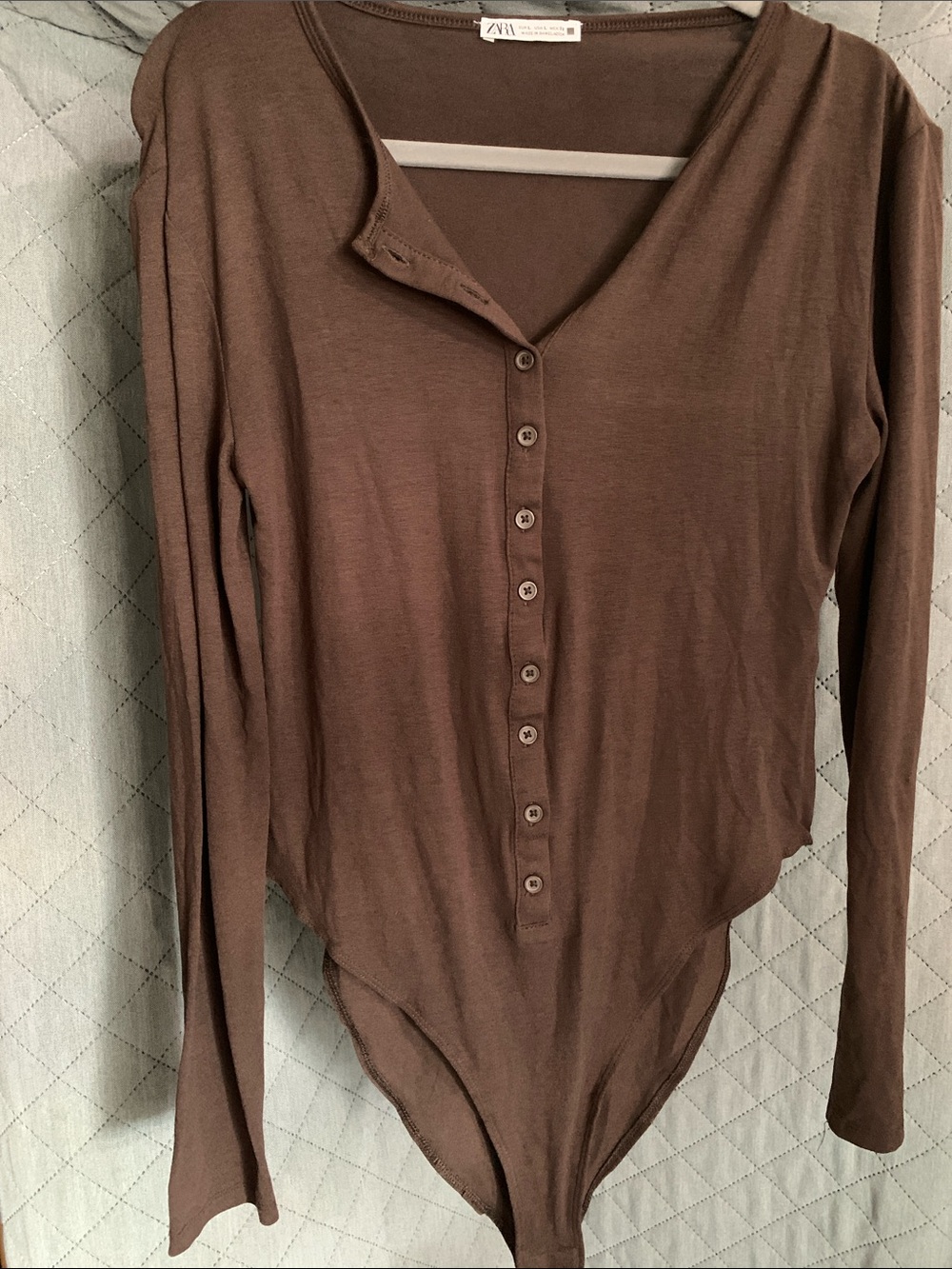 #532 Zara Chocolate Brown Long-Sleeve Button Front Bodysuit
